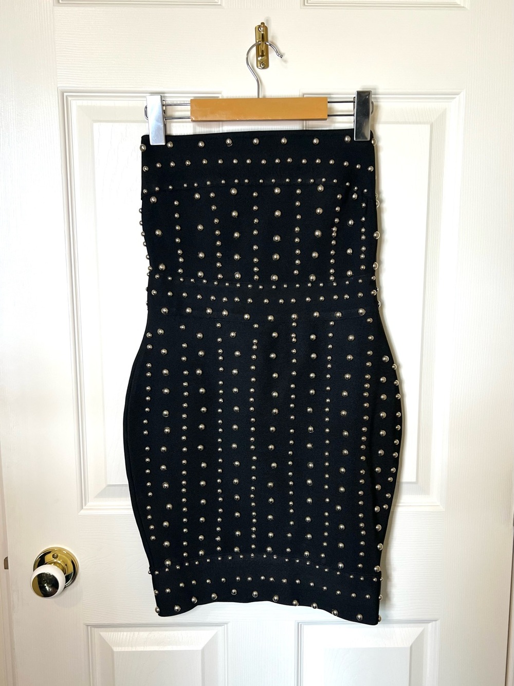 Missguided Black Studded Strapless Mini Dress
